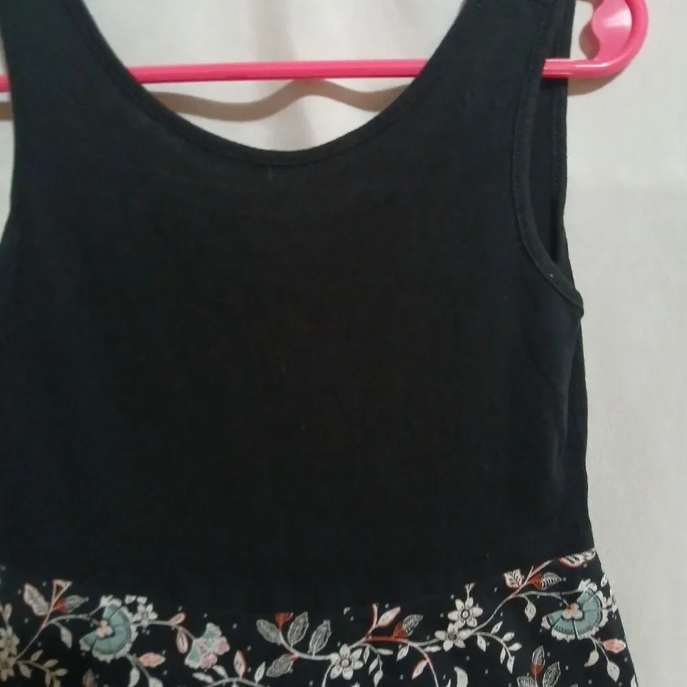 Old Navy Sleeveless Tank Dress Black & Floral Cotton Girls Size XS (5)